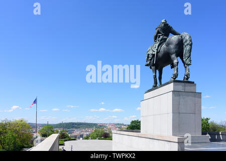 Praha : Monument National de Vítkov, troisième plus grande statue équestre en bronze dans le monde de Jan Zizka de , Praha, Prague, Prague, République Tchèque Banque D'Images