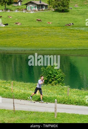 CC-skieurs au cours d'une session de formation en été Banque D'Images