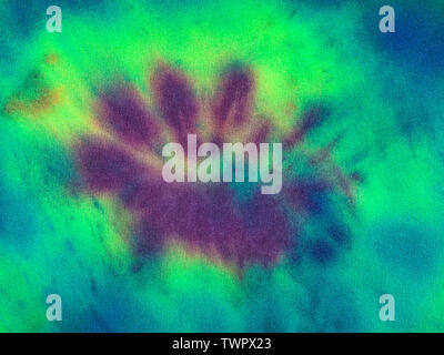 Blob résumé en vert et bleu fond peint à froid dans la teinture sur tissu de soie technique batik Banque D'Images