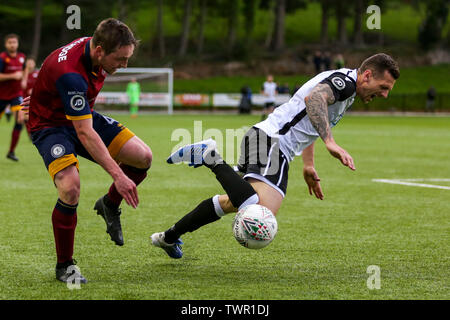 BALA, Royaume-Uni. Le 19 mai 2019. Bradley Woolridge de Cardiff a rencontré dans le FC Europa League playoff contre Bala Town FC. Banque D'Images