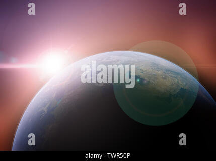 Lever du soleil sur la planète terre en utilisant comme arrière-plan, rendu 3D Banque D'Images
