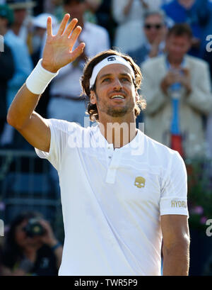 Londres, Royaume-Uni. 22 Juin, 2019. Londres, ANGLETERRE - 2 juin : Feliciano Lopoez (ESP) contre Félix Auger-Aliassime (CAN) au cours de la demi-finale Jour 6 championnats Fever-Tree à Queens Club le 22 juin 2019 à Londres, Royaume-Uni. Action Crédit : Foto Sport/Alamy Live News Banque D'Images