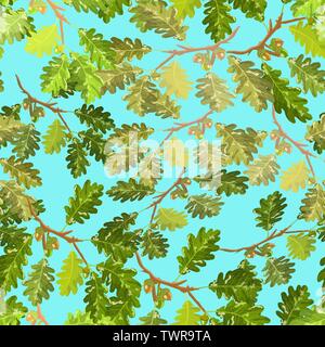 Branches de chêne avec des glands et des feuilles avec motif transparent light blue sky background Illustration de Vecteur