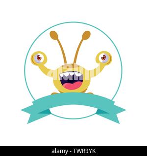 Châssis circulaire avec monster et yeux exorbités personnage comique vector illustration Illustration de Vecteur