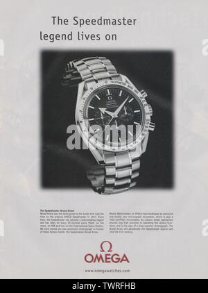 Affiche publicitaire de OMEGA watch Magazine, 2001, la Speedmaster légende vit au slogan, publicité, Creative annonce OMEGA Banque D'Images