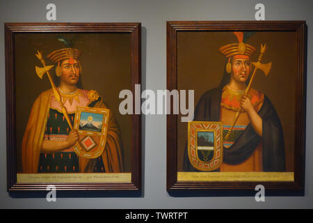Lima, Pérou - 18 Nov 2018 : Portraits de Incas Manco Capac et Tupac Yupanqui, dans le Musée Pedro de Osma Banque D'Images