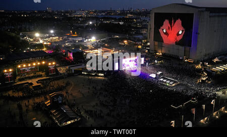 Copenhague, Danemark - Juni 23, 2019 : Vue aérienne de Copenhell heavy metal festival situé sur refshaleoen à Copenhague, Danemark Banque D'Images