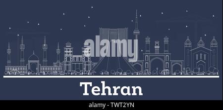 Iran Téhéran aperçu sur les toits de la ville avec des bâtiments blancs. Vector Illustration. Les voyages d'affaires et tourisme Concept avec l'architecture historique. Téhéran. Illustration de Vecteur