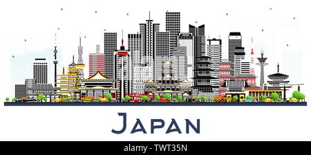 Le Japon sur les toits de la ville avec des bâtiments gris isolé sur blanc. Vector Illustration. Concept du tourisme avec l'architecture historique. Vue urbaine avec des points de repère. Illustration de Vecteur