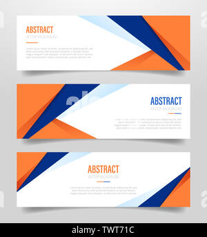 Géométrique abstrait bannière avec forme polygonale avec orange et bleu foncé avec 3 trois variations collection avec une télévision moderne style - vector illu Banque D'Images