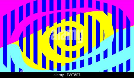 Abstract Vector design, texture de fond de l'affiche lumineuse, bannière fond jaune, rose et rayures bleues et des formes. Illustration de Vecteur
