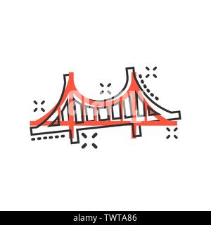 Icône de signe de pont dans le style comique. Pont-levis vector cartoon illustration sur fond blanc isolé. Road business concept splash effet. Illustration de Vecteur