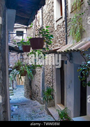 Ruelle médiévale au village Dolceacqua, province Imperia, Riviera di Ponente, Ligurie, Italie Banque D'Images
