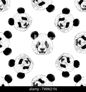 Motif de la main transparente style croquis portraits de panda géant isolé sur fond blanc. Vector illustration. Illustration de Vecteur