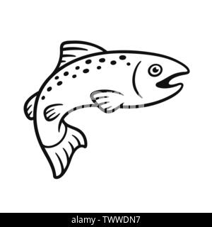 Saumon noir et blanc dessin. Poissons dessinés à la main, simple illustration, isolé vector clip art. Illustration de Vecteur