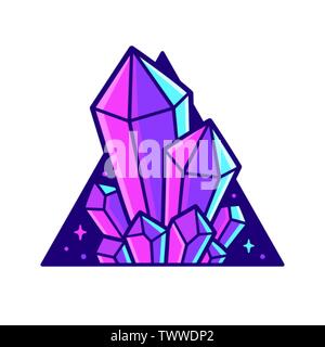 Cristaux violet fluo en triangle. Pierres de cristal élégant vector illustration. Illustration de Vecteur