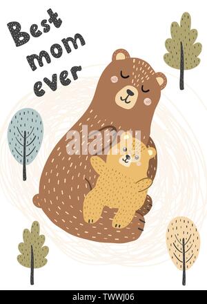 Meilleure Maman jamais avec un mignon de carte mère et de son bébé. Vector illustration Illustration de Vecteur