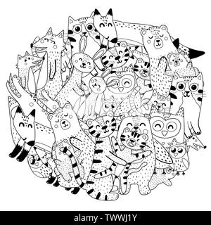 Circle coloriage avec les mères et leurs bébés animaux. Vector illustration Illustration de Vecteur