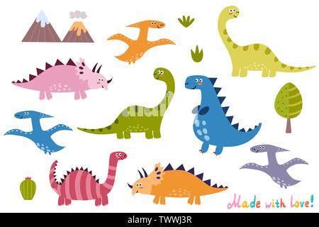 Jolie collection de dinosaures. Des éléments isolés fixés pour votre conception. Vector illustration Illustration de Vecteur