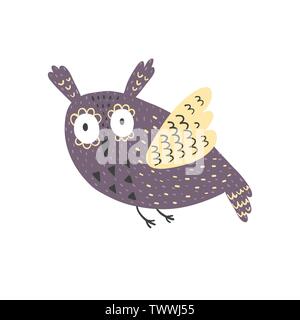 Flying fantasy owl. L'élément isolé sur blanc. Vector illustration Illustration de Vecteur