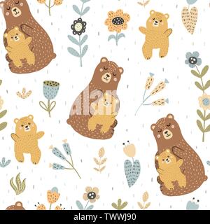 Mère ours avec son bébé modèle homogène. Arrière-plan pour les enfants. Vector illustration Illustration de Vecteur