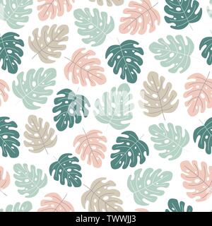 Les feuilles tropicales modèle homogène. Feuilles de Monstera en couleurs tendres. Vector illustration Illustration de Vecteur