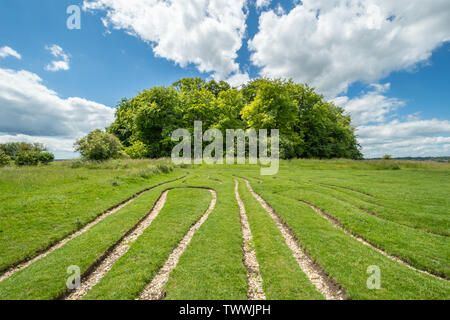 Le mizmaze zim zim (labyrinthe, labyrinthe), un labyrinthe de territoire historique, sur le haut de St Catherines Hill dans le parc national des South Downs, Hampshire, Royaume-Uni Banque D'Images