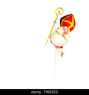 Saint Nicholas sur le côté droit de l'administration - heureux mignon petit personnage de célébrer - vector illustration isolé sur fond blanc Illustration de Vecteur