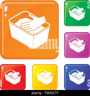 Laver le linge à la main icons set vector color Illustration de Vecteur
