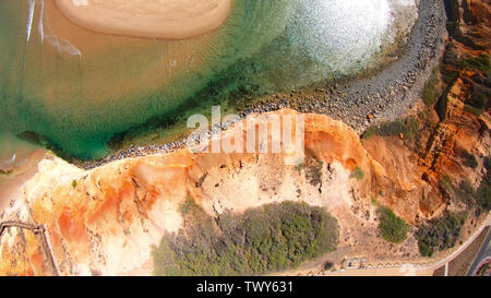 Antenne de la spectaculaire Drone South Australian Southport Onkaparinga River et le littoral de l'estuaire de la bouche. Banque D'Images