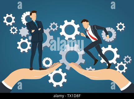 Big hand holding businessman et pignons fond , business concept Banque D'Images