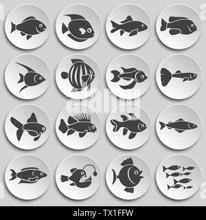 Les icônes du poisson situé sur arrière-plan de conception graphique et web. Simple illustration. Concept Internet symbole de bouton site web ou application mobile. Illustration de Vecteur