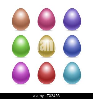 Vector set d'oeufs décorés chiken réaliste isolé sur fond blanc avec des ombres douces. Vacances de Pâques parfait modèle.illust tridimensionnelle Illustration de Vecteur