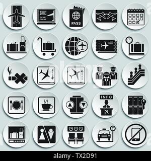Les icônes de l'aéroport situé sur les plaques arrière-plan pour la conception graphique et web. Vecteur simple signe. Concept Internet symbole de bouton site web ou mobile Illustration de Vecteur