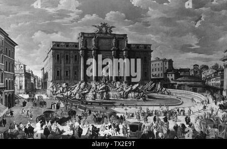 Italie, Rome, vue de la fontaine de Trevi dans un 18e siècle imprimer Banque D'Images