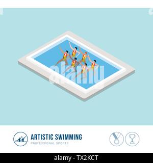 La compétition de sport professionnel artistique : natation, les nageurs professionnels produire ensemble Illustration de Vecteur