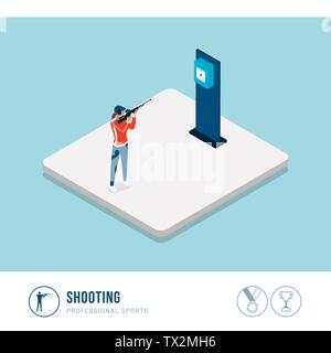 La compétition de sport professionnel : femme visant une carabine et tir Illustration de Vecteur