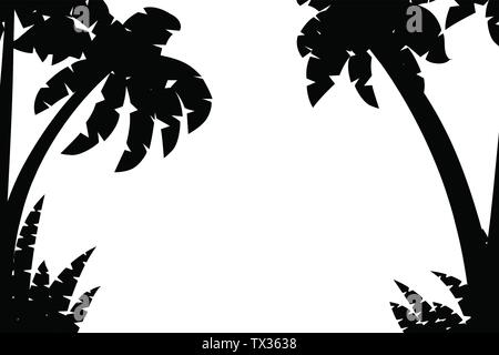 Silhouettes noires des palmiers avec des plantes tropicales télévision modèle vector illustration sur fond blanc. Illustration de Vecteur