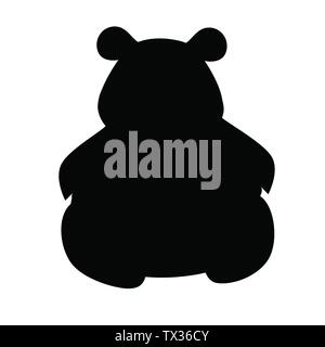 Silhouettes noires cute funny big panda assis sur marbre cartoon animal télévision design vector illustration. Illustration de Vecteur