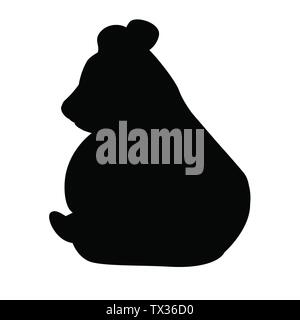 Silhouettes noires cute funny big panda assis sur marbre cartoon animal télévision design vector illustration. Illustration de Vecteur