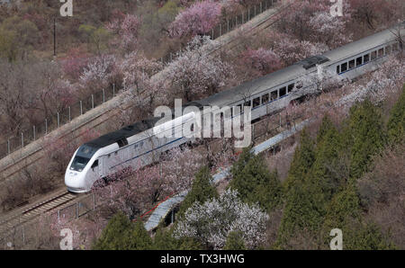 Fer Beijing-Zhang à Beijing, Chine, le train pour le printemps Banque D'Images