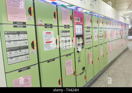 Tokyo, Japon. 24 Juin, 2019. Signes en japonais, anglais, coréen et chinois annoncent la suspension de coin locker services dans la gare de Shinjuku du 24 juin au 29. Les panneaux annoncent que coin locker services sont suspendus au rail de Tokyo et les stations de métro d'avance sur le sommet du G20 à partir d'Osaka les 28 et 29 juin. Credit : Rodrigo Reyes Marin/AFLO/Alamy Live News Banque D'Images