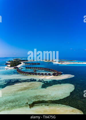 Les Maldives, South Male Atoll, vue aérienne des îles de villégiature et Bodufinolhu Olhuveli Banque D'Images