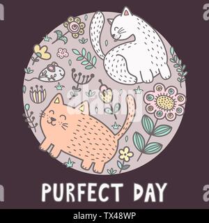 Jour Purfect imprimer avec cute cats. Carte drôle. Vector illustration Illustration de Vecteur