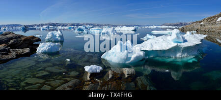 Le Groenland, l'Est du Groenland, fjord Sermilik, l'écoulement de la glace, Banque D'Images