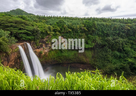 USA, Hawaii, Kauai, parc d'état de Wailua, Wailua Falls Banque D'Images