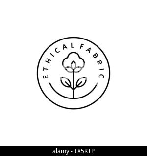 Icône linéaire tissu éthique. Logo vectoriel, d'un insigne à l'éco-friendly de la fabrication. Un symbole de la qualité et de naturel - vêtements de coton. La mode consciente Illustration de Vecteur