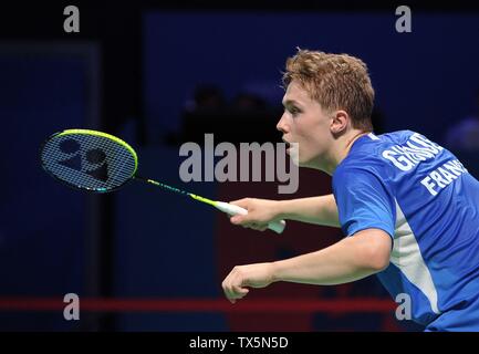 Minsk, Belarus. 24 Juin, 2019. T Gicquel (FRA) joue dans la phase de groupes de la compétition de badminton à la 2e jeux européens. Arène de Minsk. Credit : Sport en images/Alamy Live News Banque D'Images