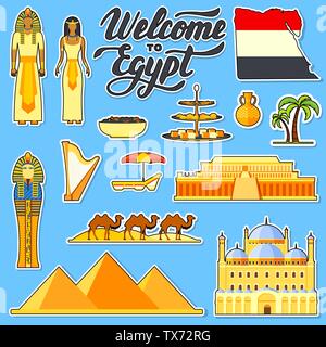 Pays Egypte travel vacation guide de biens, lieux et caractéristiques. Ensemble de l'architecture, les gens, la culture, icônes contexte concept. Template design infographies pour web et mobile Illustration de Vecteur