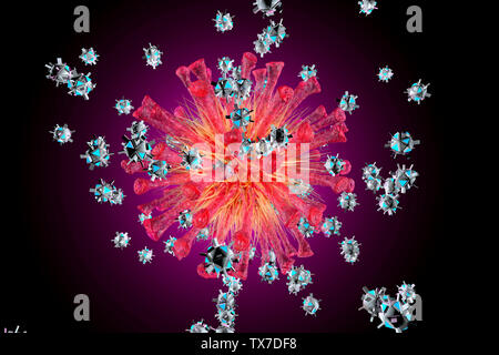 Rendu 3D Illustration de Nano Bots une attaque de virus dans le corps humain. Banque D'Images